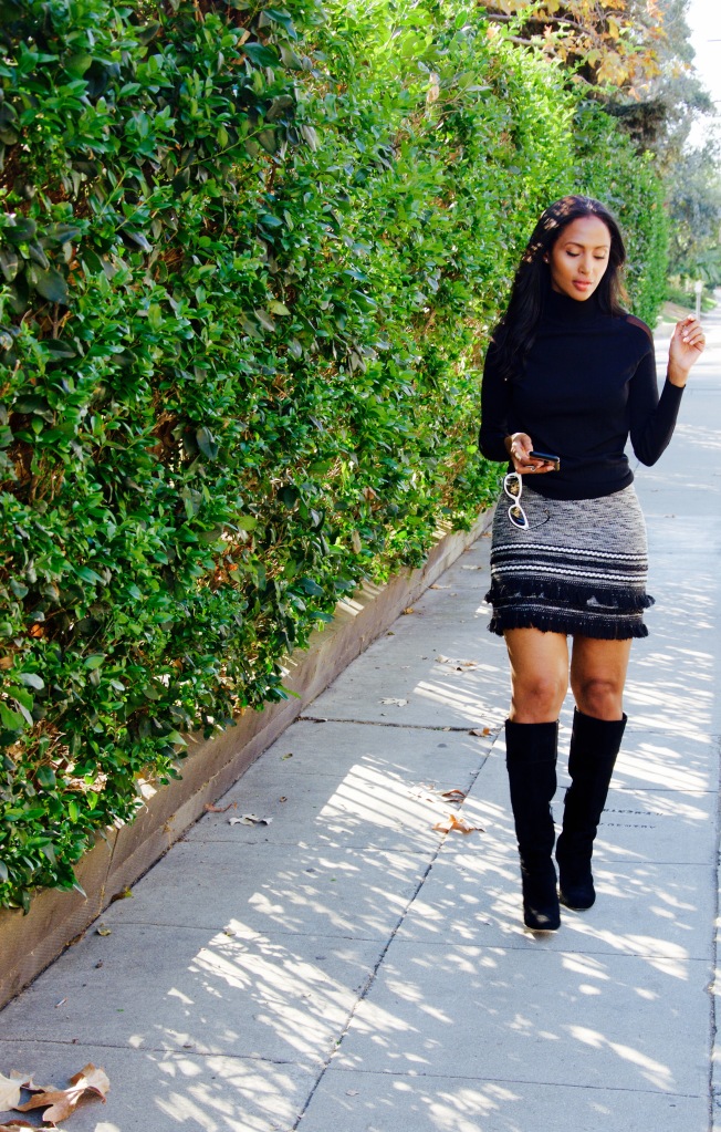 Feven is wearing... VINCE CAMUTO boots ZARA turtle neck H&M skirt 