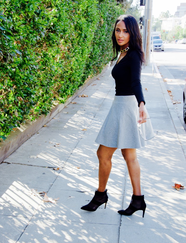 Helena is wearing... ZARA booties H&M black v-shirt H&M skirt CHANEL vintage necklace * from 
